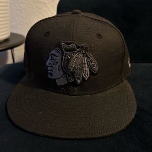 Black Chicago Blackhawks New Era Size 7 Fitted Flat Billed Cap